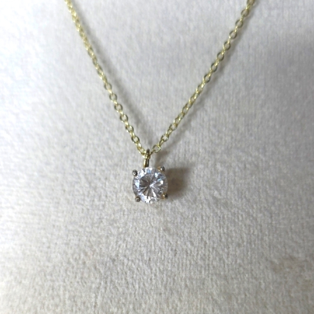 3 CT Cubic Zirconia With Gold & White 19" Necklace with Clear Pendant - Picture 2 of 6